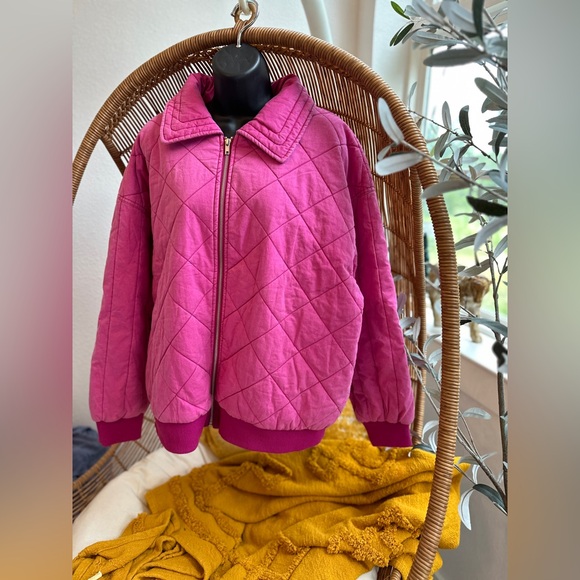NWT Wild Fable Pink Bomber Size Large Quilted Full Zip - Picture 13 of 14